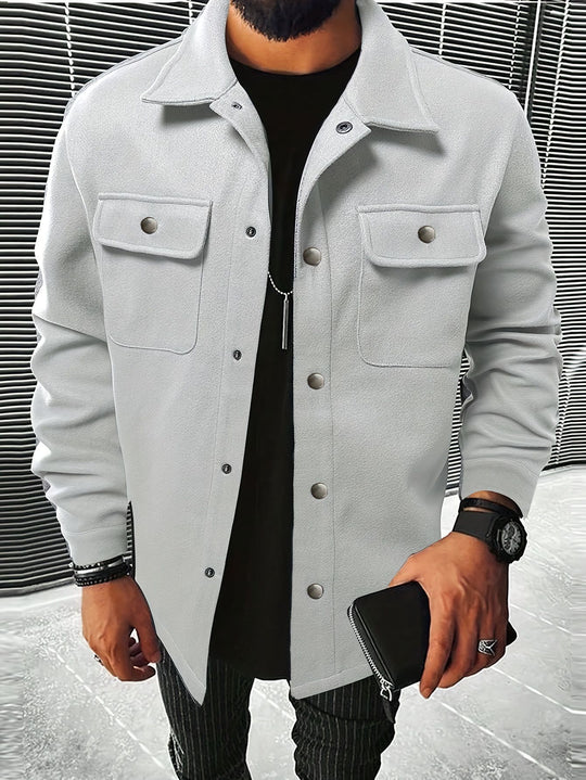 Herren nan Hemdenjacke aus Wollmix mit Druckknöpfen und Pattentaschen R&B
