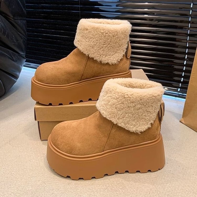 Damen Flauschige Plateau-Stiefel mit weichem Kunstfellkragen R&B