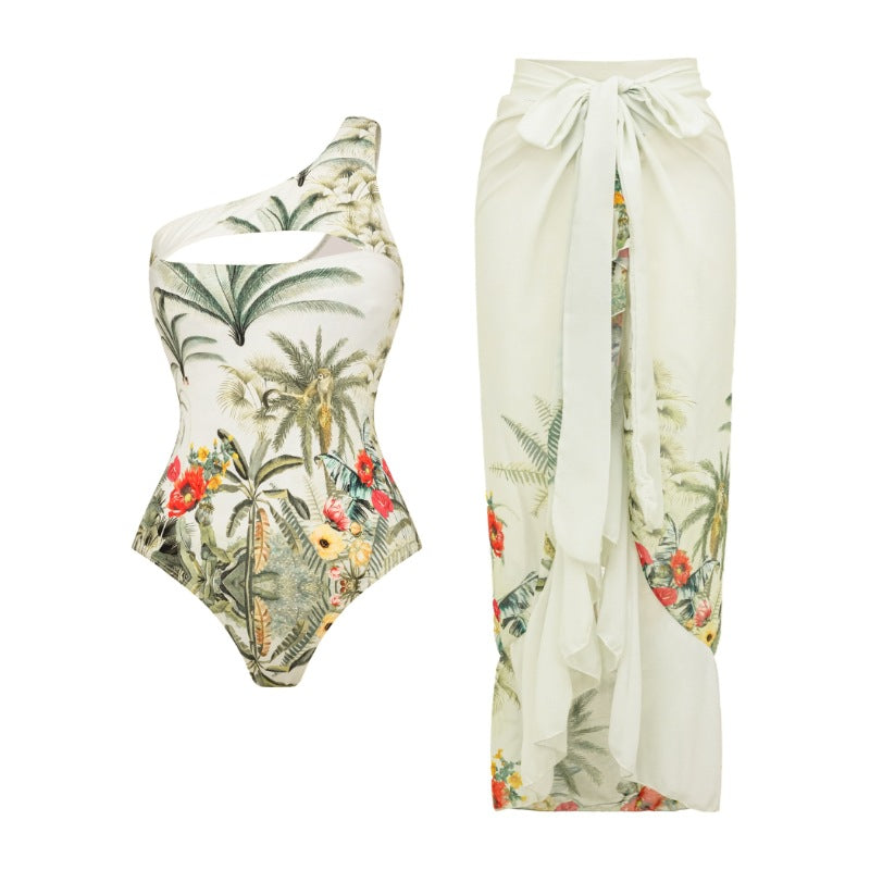 Damen Einseitiger Badeanzug mit raffiniertem Cut-Out und floralem Design R&B