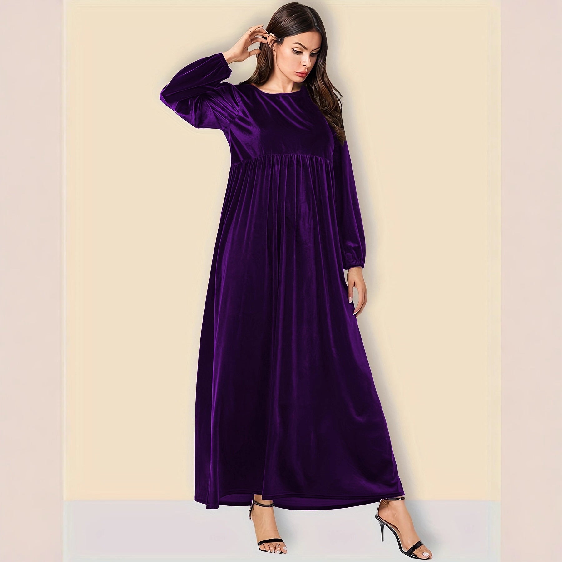 Damen Elegantes Maxikleid aus samtigem Stoff mit weitem Schnitt R&B