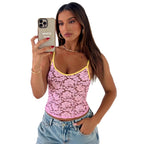 Damen Spitzen-Crop-Top mit kontrastierendem Saum R&B