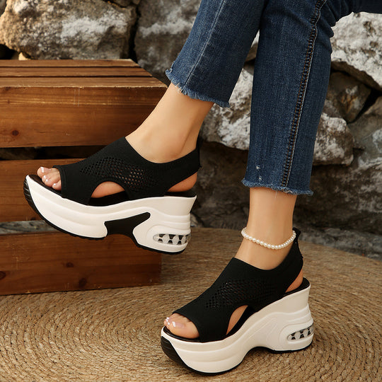 Damen luftige Wedge-Sandalen mit perforiertem Obermaterial und komfortablem Fußbett R&B
