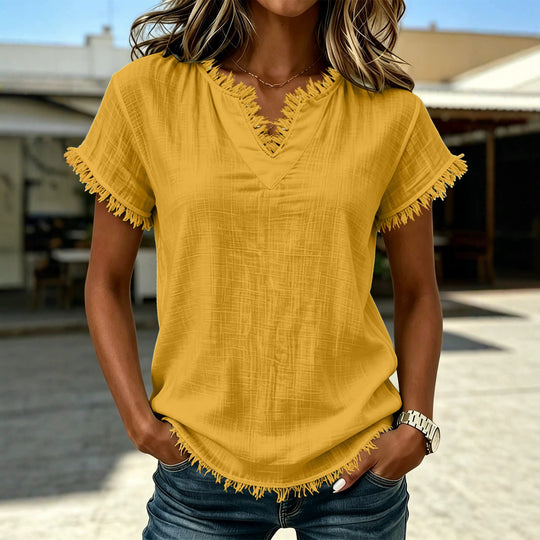 Damen Leichtes T-Shirt mit fransierten Akzenten R&B
