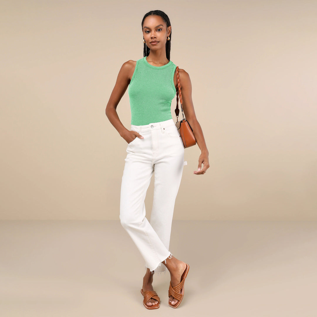 Damen Figurbetontes Ripp-Top mit hohem Kragen R&B