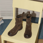 Damen Ankle Boots aus hochwertigem Wildleder mit dekorativem Riemenverschluss