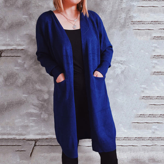 Damen lässiger Strickcardigan mit offenen Fronten und praktischen Taschen R&B