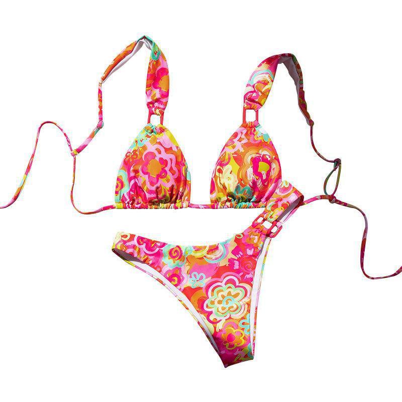 Damen Triangel-Bikini mit verspieltem Blumenmuster und verstellbaren Trägern