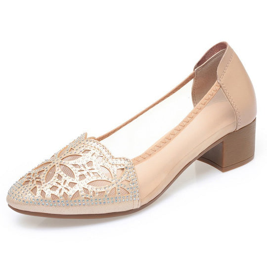 Damen Ballerinas mit dekorativem Lochdesign und komfortablem Blockabsatz R&B