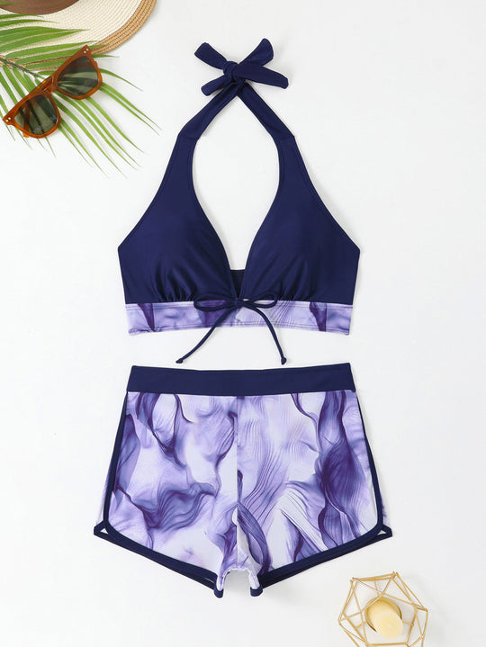 Damen Triangel-Bikini Set mit kurzer Hose R&B