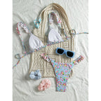 Damen Triangel-Bikini mit floralem Rüschendesign und verstellbaren Trägern