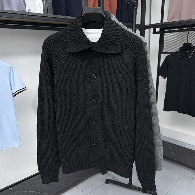Herren Strickjacke mit weichem Rippstrickmuster und Button-Down-Kragen R&B