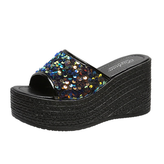 Damen Glitzernde Plateau-Sandalen mit offener Zehenpartie und hohem Absatz R&B