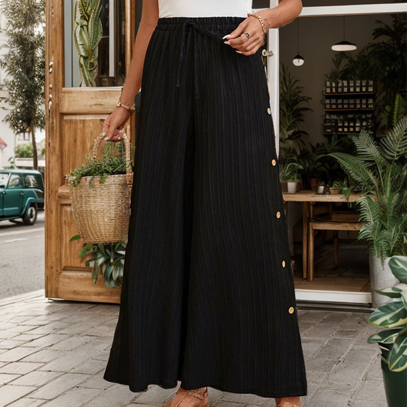 Damen Weite Baumwollhose mit elastischem Bund und Bindegürtel R&B