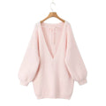 Damen modischer V-Ausschnitt Pullover mit puffärmeligen Details