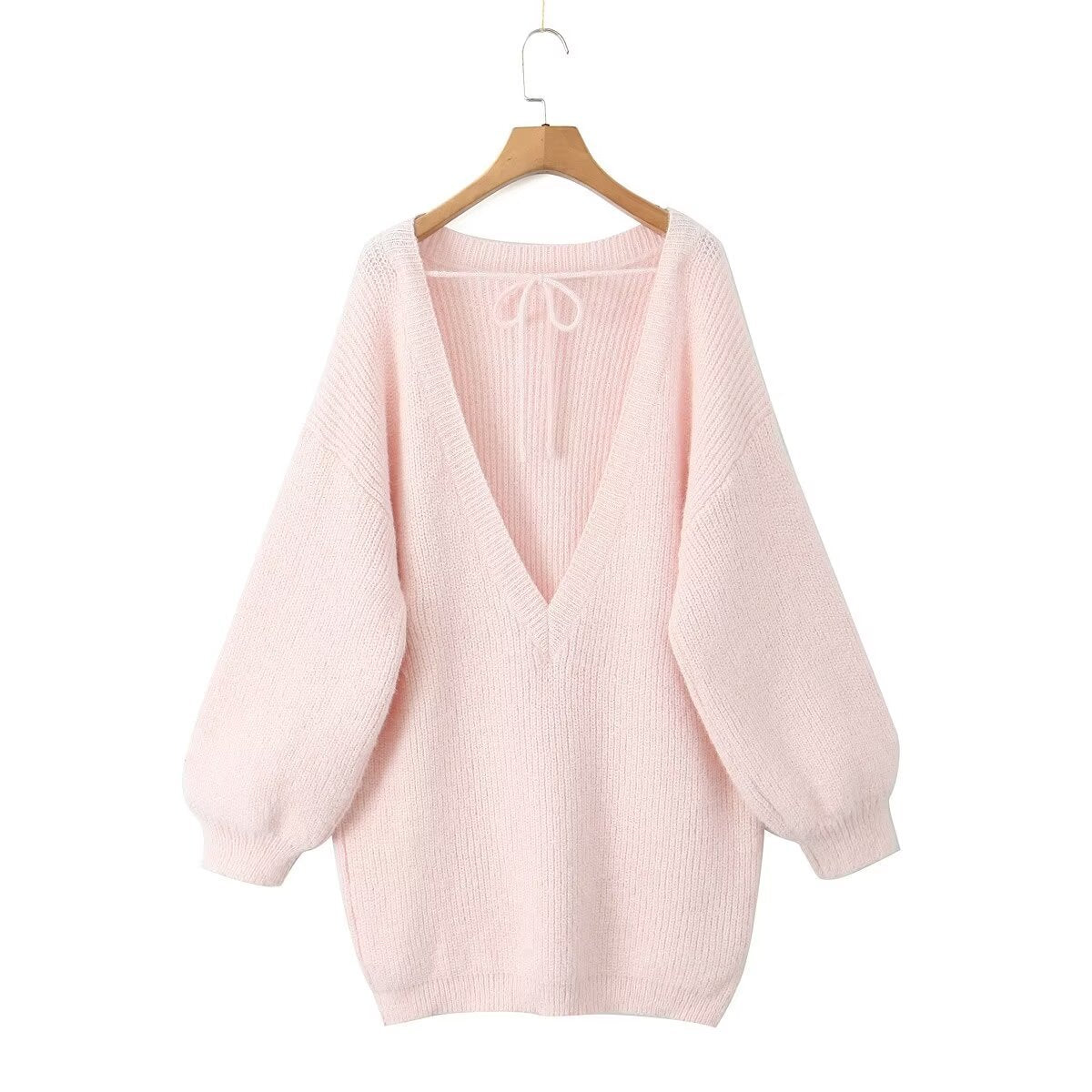 Damen modischer V-Ausschnitt Pullover mit puffärmeligen Details