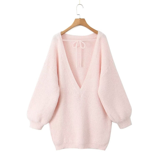 Damen modischer V-Ausschnitt Pullover mit puffärmeligen Details R&B