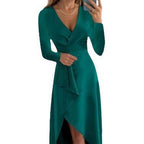 Damen Wickelkleid mit elegantem V-Ausschnitt und schwingendem Saum R&B