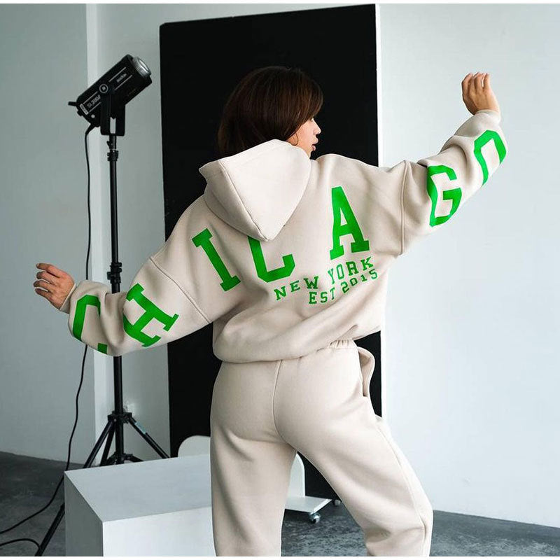 Damen Lässiger Oversize-Sweatanzug mit Kapuze und elastischem Bund R&B