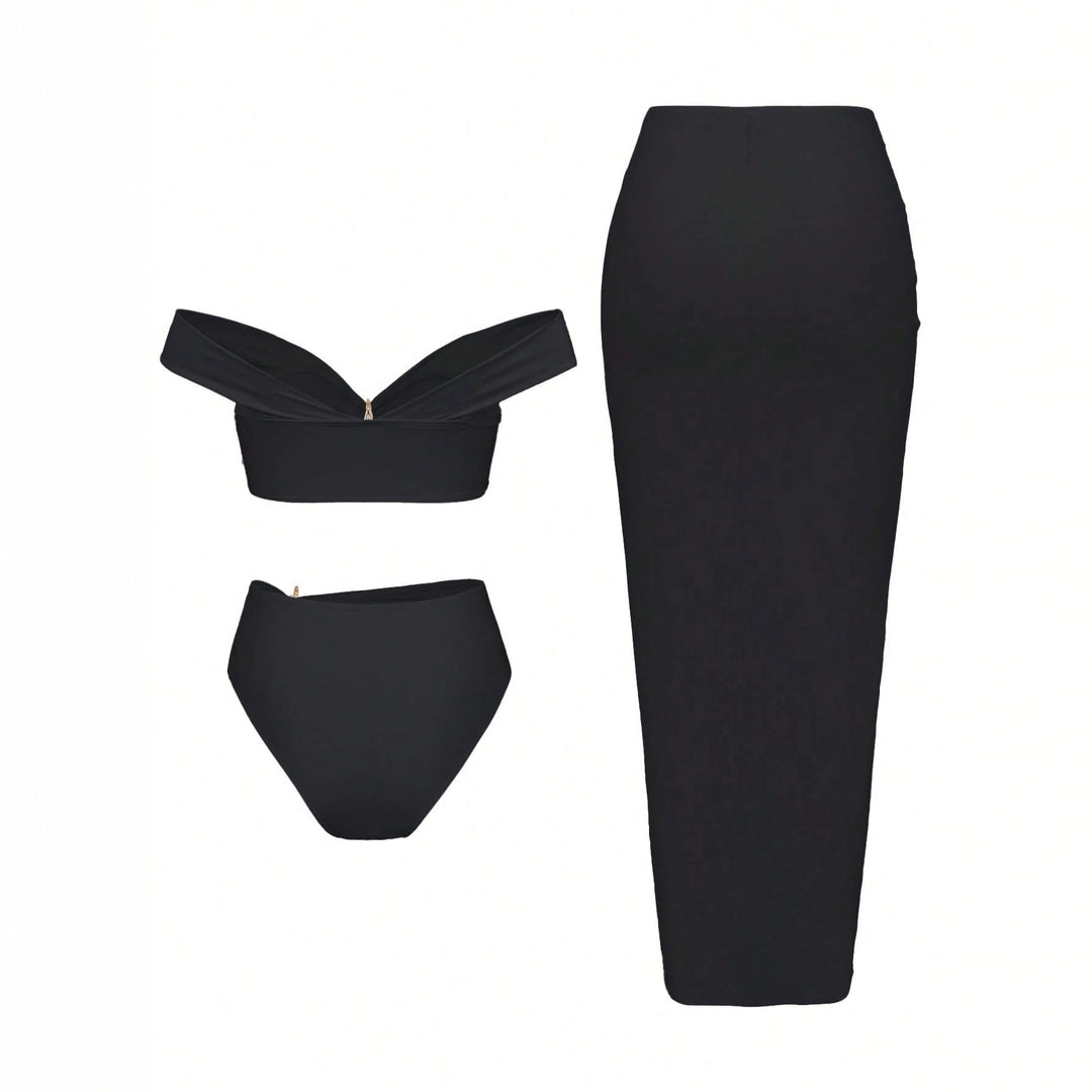 Damen Bikiniset mit Wickelrock und eleganten Schmuckdetails R&B