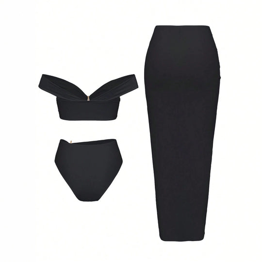Damen Bikiniset mit Wickelrock und eleganten Schmuckdetails R&B