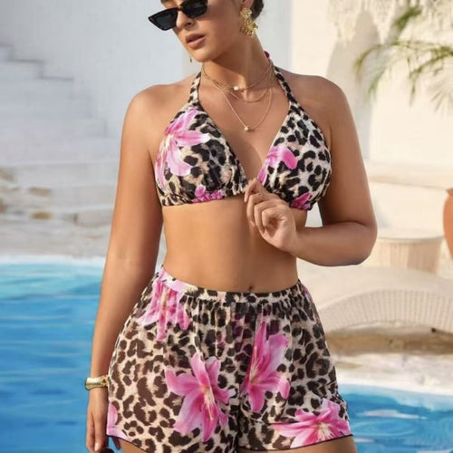 Damen Bikini-Set mit modischem Tiermuster und hoch taillierten Shorts R&B