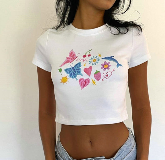 Damen cropped T-Shirt mit exklusivem Pferdemotiv und figurbetontem Schnitt R&B