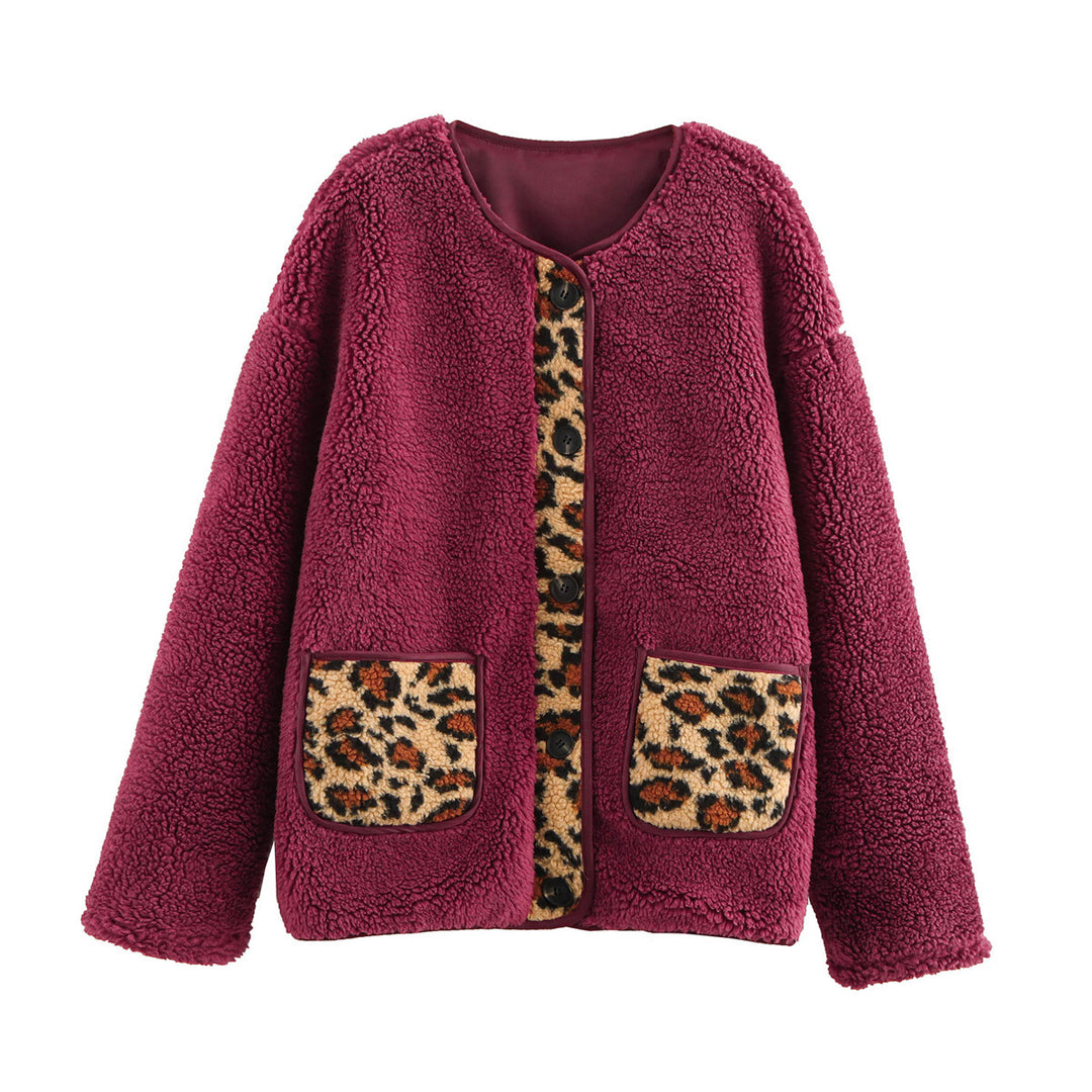 Damen kuschelige Teddyjacke mit tierischem Muster und praktischen Pattentaschen R&B