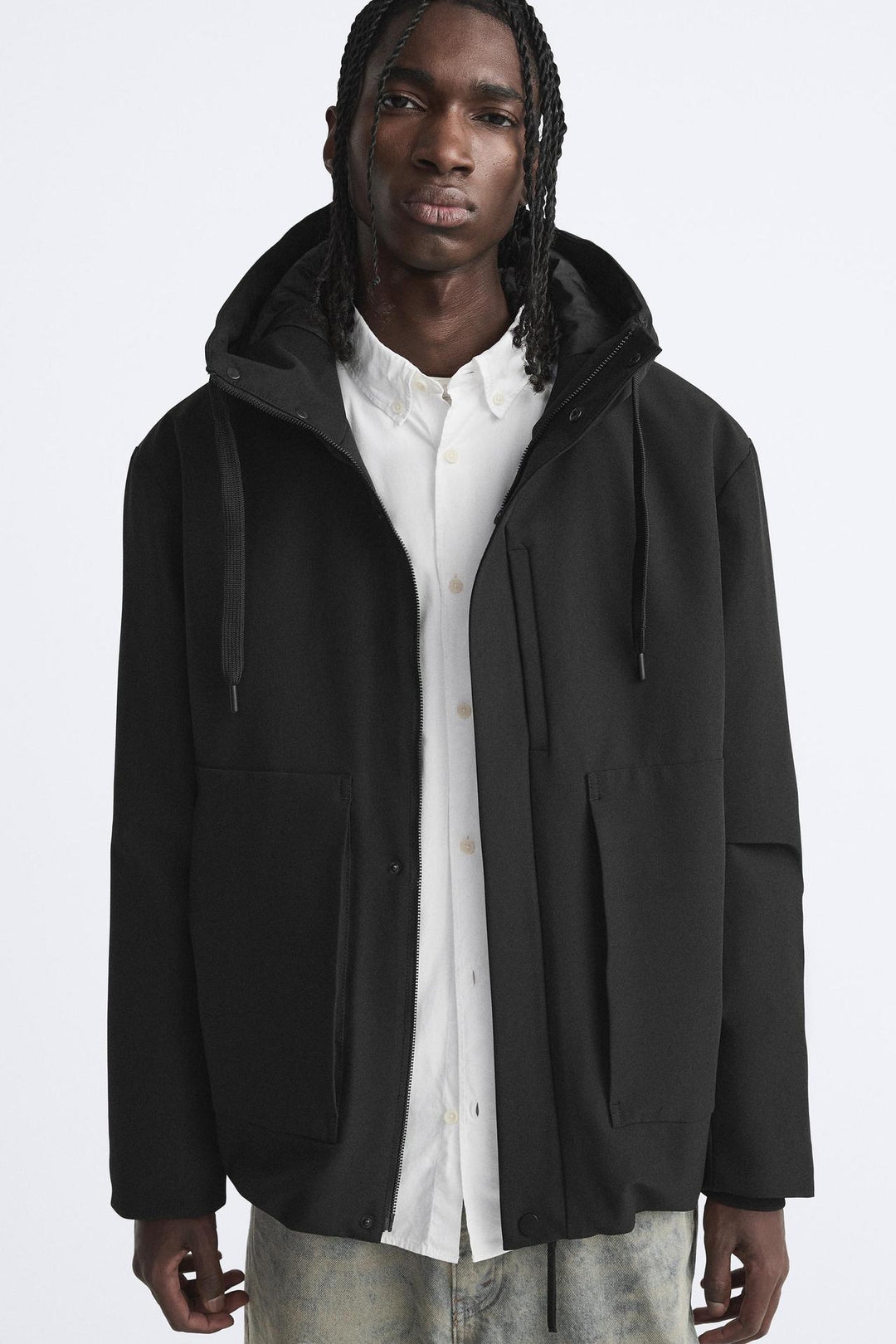 Herren moderne wasserabweisende Jacke mit Kapuze und praktischen Taschen Hedi-Mode