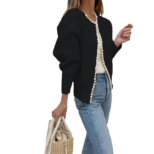 Damen Elegante Strickjacke mit Perlenverzierung R&B