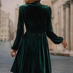 Damen Samtkleid mit hochgeschlossenem Design und eleganten langen Ärmeln R&B