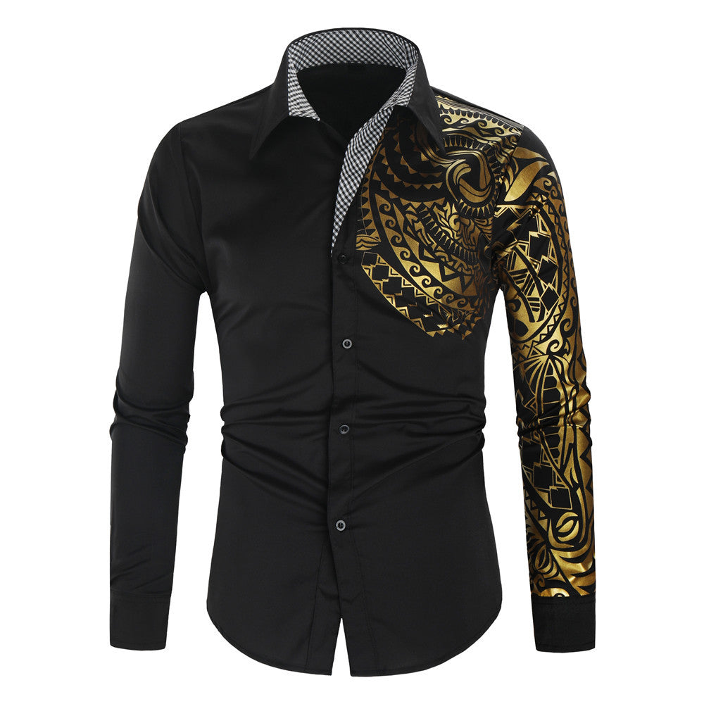 Herren Langarmhemd mit exotischem Druckdesign und Kontrastkragen R&B