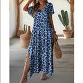 Damen Maxikleid mit elegantem V-Ausschnitt und hohem Schlitz R&B