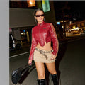 Damen cropped Kunstlederjacke mit sportiven Streifen R&B