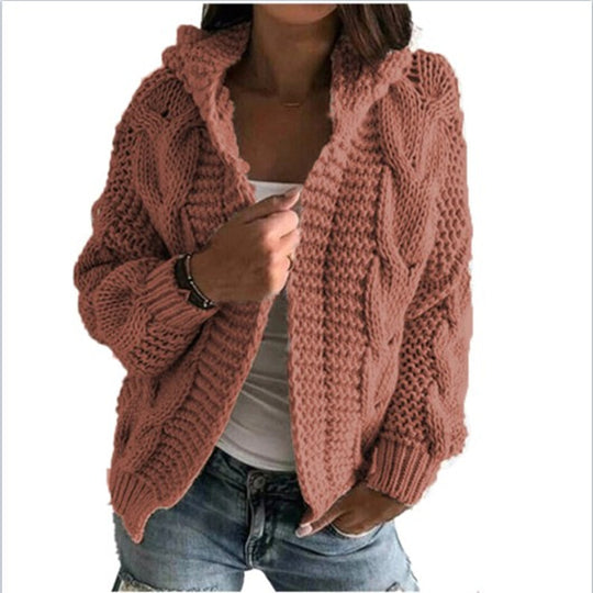 Damen Strickjacke mit voluminösem Zopfmuster und lässigem Schnitt R&B
