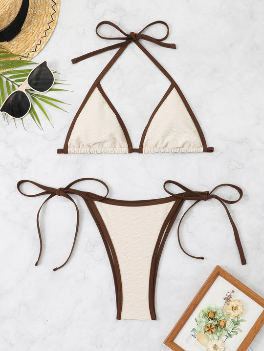 Damen Triangel-Bikini mit verstellbaren Trägern und hochwertigem Wellenmuster R&B