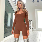 Damen Bodysuit mit langen Ärmeln und Quadrat-Ausschnitt R&B