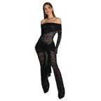 Damen Elegantes Spitzen-Jumpsuit mit Off-Shoulder-Design und seitlichem Drapierungseffekt R&B