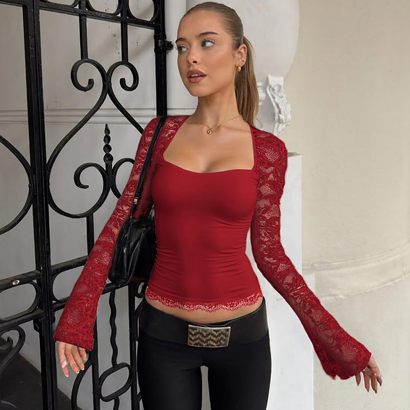 Damen Elegantes Oberteil mit Spitzendetails R&B
