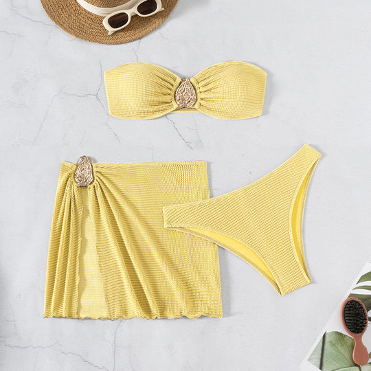 Damen Bandeau-Bikini-Set mit schickem Faltendetail R&B