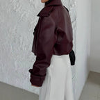 Damen Kunstlederjacke im modischen Biker-Stil mit breitem Revers R&B