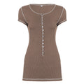 Damen figurbetontes Kurzarmshirt mit Knopfleiste und eleganter Rippstruktur R&B