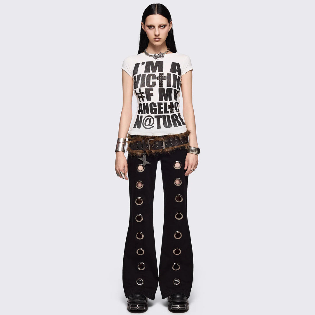 Damen Flared Jeans mit dekorativen Ösen R&B
