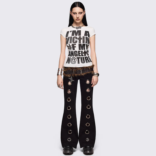 Damen Flared Jeans mit dekorativen Ösen R&B