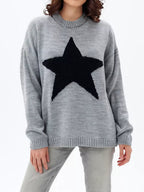 Damen Grobstrickpullover mit auffälligem Sternmotiv und lässigem Schnitt R&B