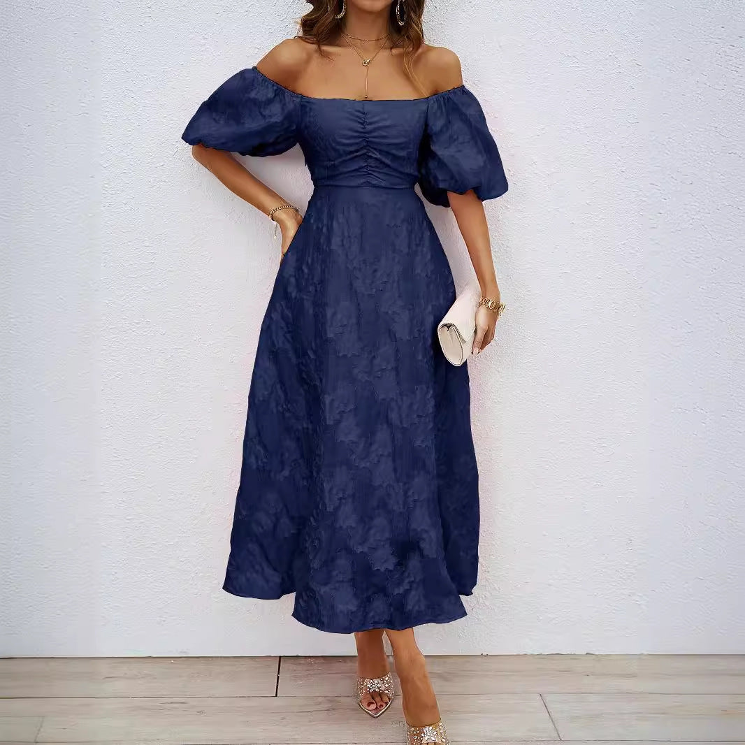 Damen Maxikleid mit schulterfreiem Design und voluminösen Puffärmeln R&B