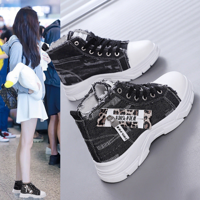 Damen High-Top Sneakers mit vintage Denim-Detail und verstärkter Sohle R&B