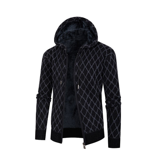Herren Kapuzenjacke mit modernem Rautenmuster und kuscheligem Innenfutter R&B