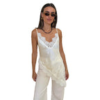 Damen Satin Top mit Spitzenverzierungen R&B