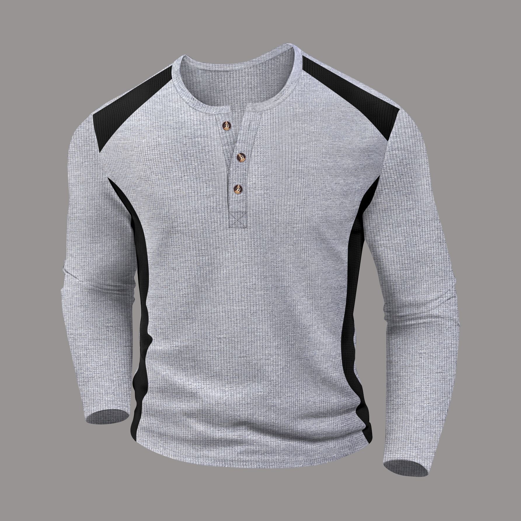 Herren Langarm-Henley-Shirt aus atmungsaktivem Material mit Kontrastdetails R&B