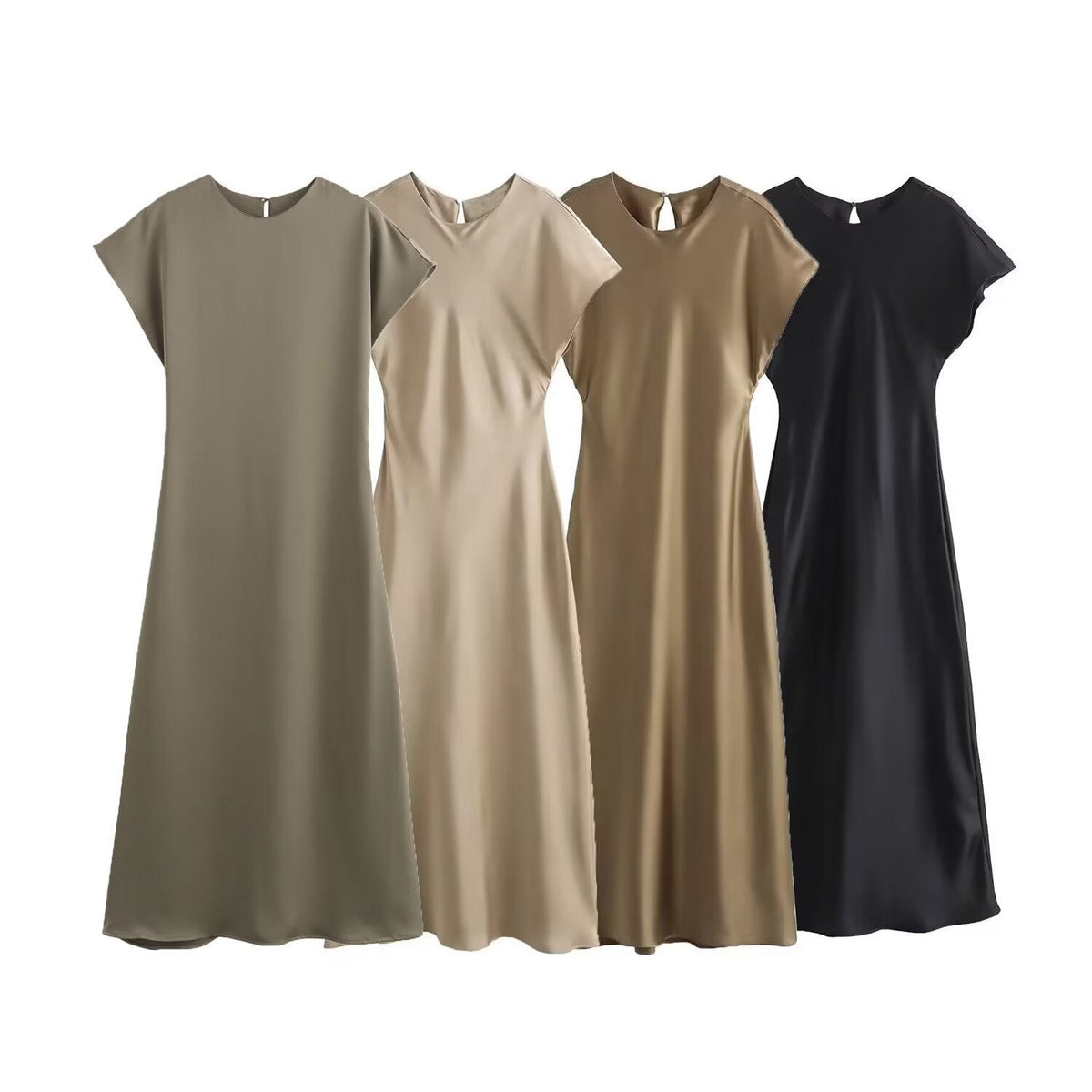 Damen elegantes Maxikleid mit fließendem Schnitt und modernem V-Ausschnitt R&B